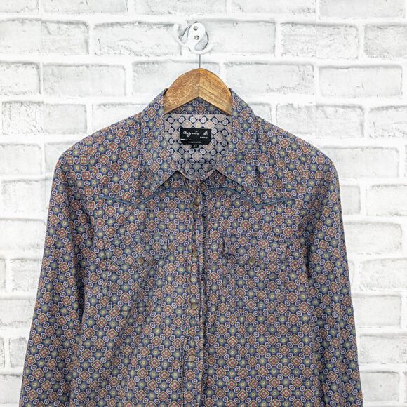 Agnes b. Paris Men's Western geo Print Shirt metal buttons size 38 - Picture 5 of 6